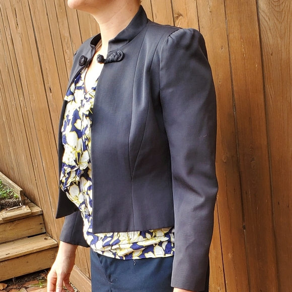 Vintage 100% wool blazer, dark grey-blue.  Size 6. - Picture 11 of 12